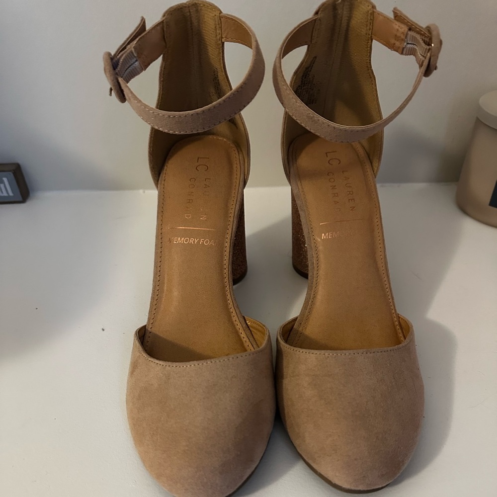 Nude Heels with Pink Glitter